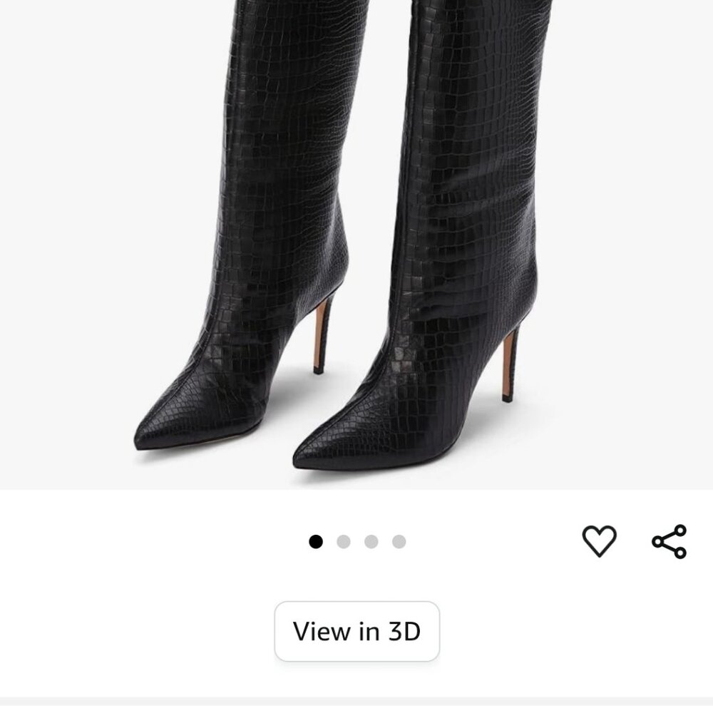 SCHUTZ MARYANA Black Croc-Embossed Heeled Boots - Picture 7 of 7